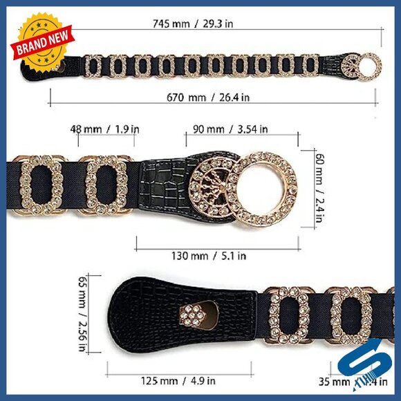 Stretch Waist Belt with Golden Buckle for Dresses, Elastic Bling Accessory main image 4